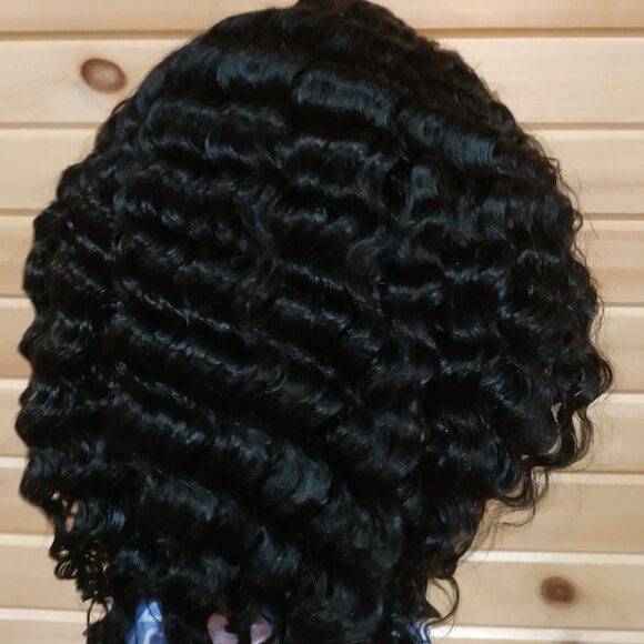 14" Real Human Hair Deep Wave Headband Wig, Black - Picture 5 of 7